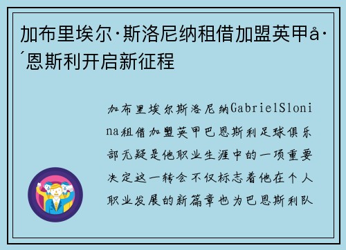 加布里埃尔·斯洛尼纳租借加盟英甲巴恩斯利开启新征程 加布里埃尔·斯洛尼纳租借加盟英甲巴恩斯利开启新征程
