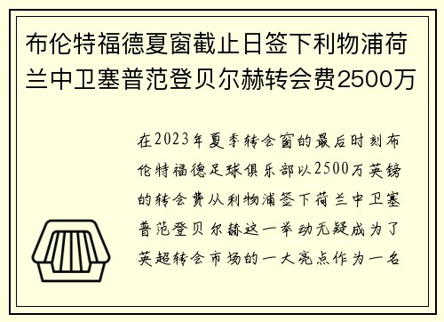 布伦特福德夏窗截止日签下利物浦荷兰中卫塞普范登贝尔赫转会费2500万英镑